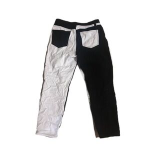 Colorblock Streetwear denim jeans pants Black White Distressed relaxed straight